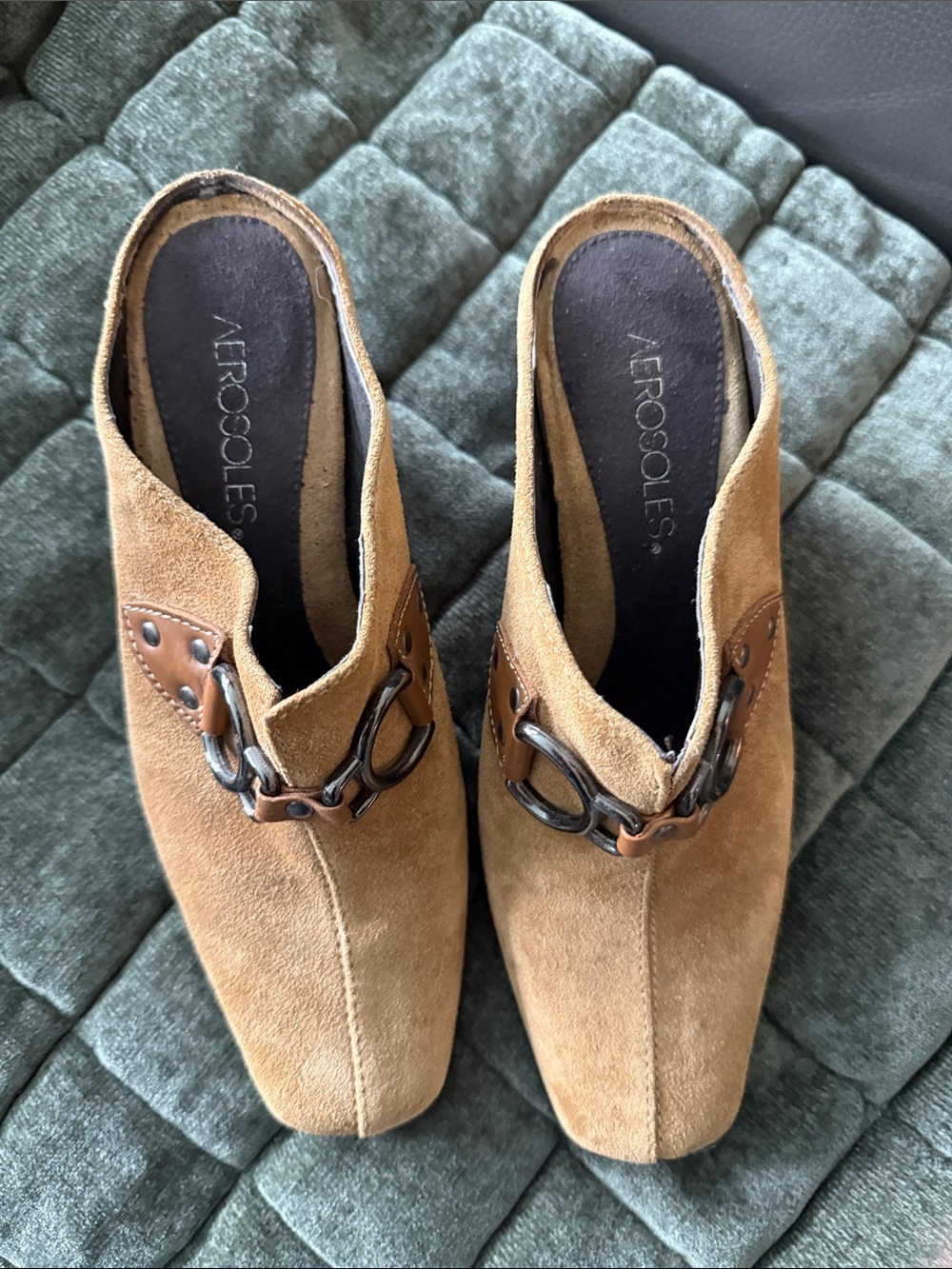 AEROSOLES Tan Suede Slip-On Loafers with Metal Horsebit